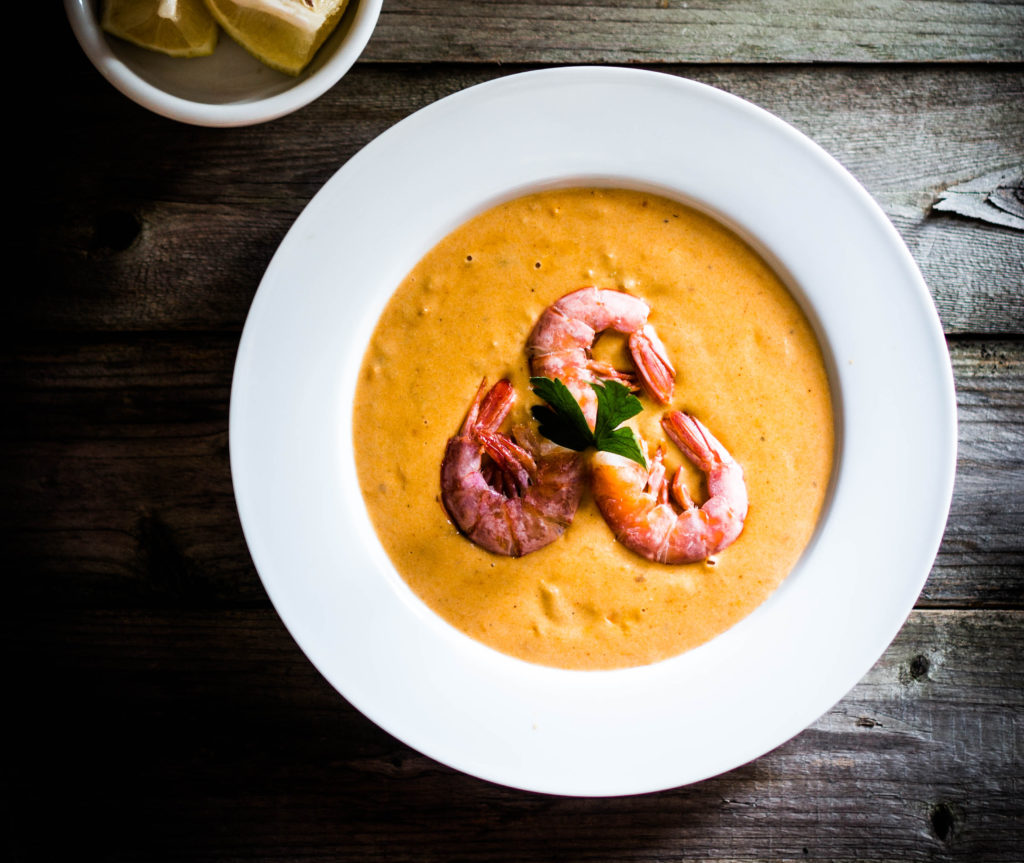 Entree-crevettes a la bisque de homard ty-gwenn